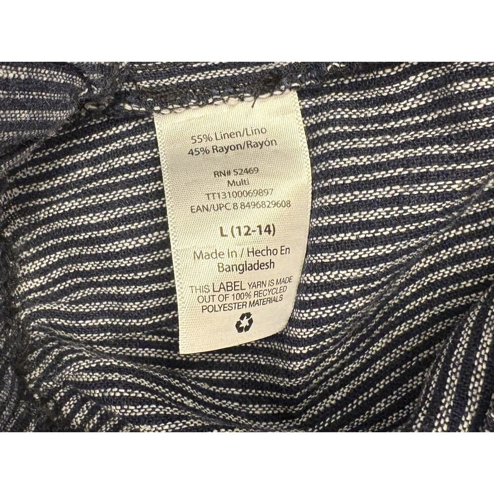 Time and Tru Women's Wide Leg Linen Blend Pants Large Navy Blue Striped Coastal - Picture 5 of 5